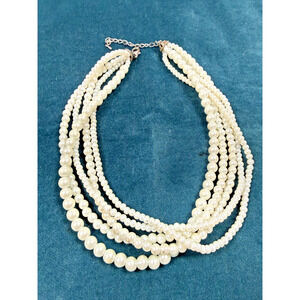 Multi Strand Faux Pearl Necklace Layered Bridal Statement Classic Wedding